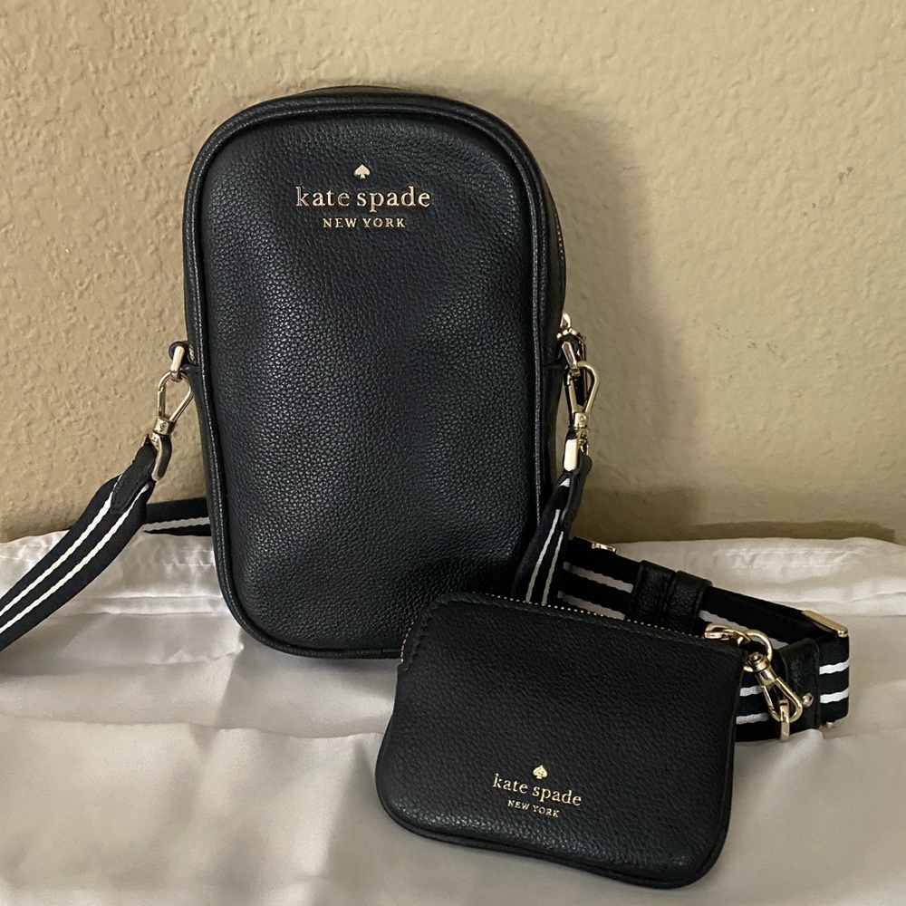 Kate Spade Rosie Pebbled Leather North South
Phone Crossbody Bag Black and White